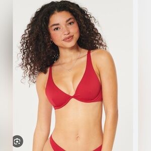 NWT, Hollister Curvy High Apex Ribbed Underwire Bikini Top in Red, Sz M